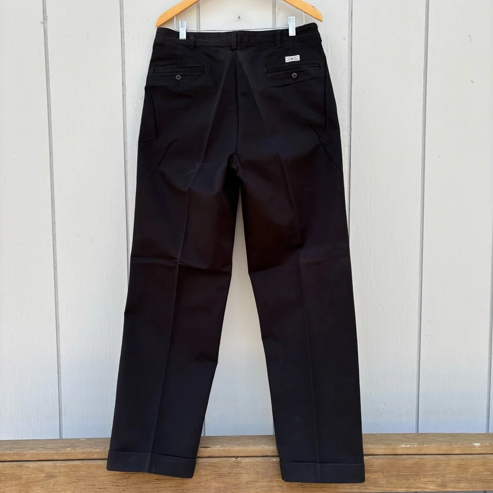 RALPH LAUREN POLO CHINO—Vintage—Men’s 34 x 32—Black—High-Rise—Pleats, Cuffs - Picture 5 of 9